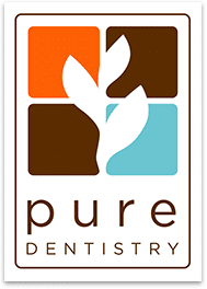 Pure Dentistry logo featuring stylized white tooth design on orange and brown colored squares.