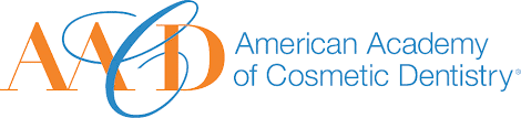 American Academy of Cosmetic Dentistry logo with stylized tooth and blue swoosh design